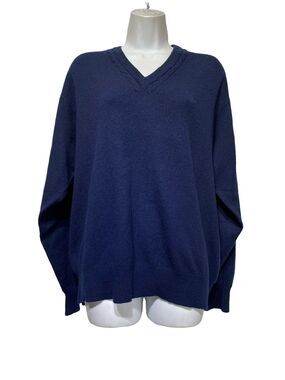 balenciaga 100% cashmere v-neck navy blue pullover sweater Size 5 DAMAGED